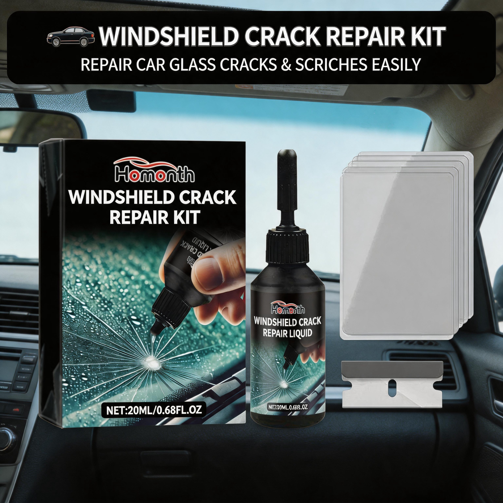Glass Cleaner Streak - Car Glass Care Kit, Professional Universal